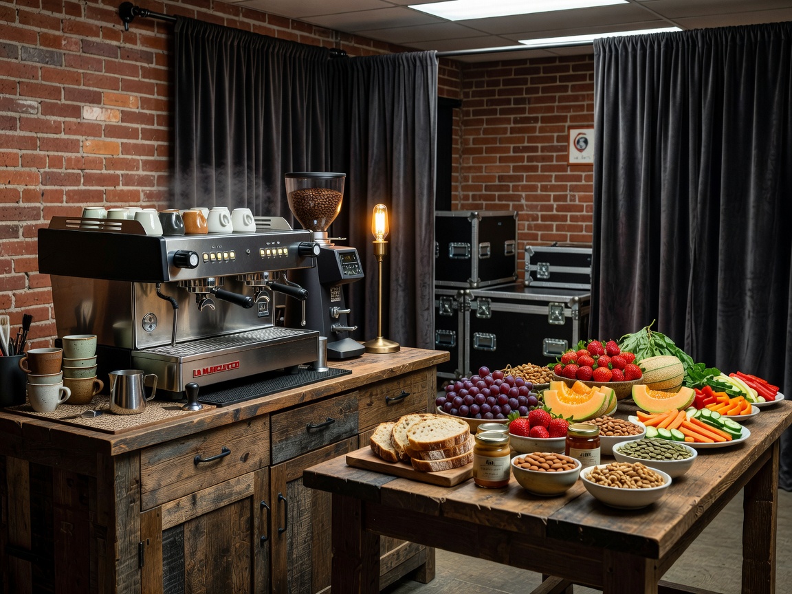 Fresh artisan espresso and healthy snack lounge setup for backstage green rooms